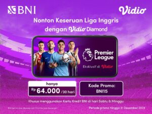 Promo Khusus Vidio Diamond 30 Hari Hanya 64 Ribu Pakai Kartu Kredit BNI!