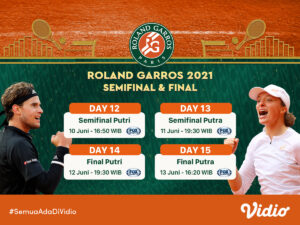 Jadwal semifinal dan final roland garros 2021