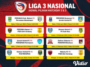 Jadwal Liga 3 Nasional 2021/22 Babak 64 Besar Pekan Ini Live Streaming di Vidio