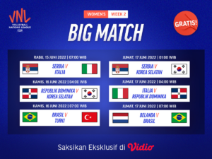 Live Streaming Brasil vs Turki: Big Match VNL 2022 Putri