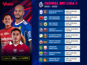 Jadwal Lengkap dan Link Streaming BRI Liga 1 Pekan Ke-16, 19-21 Desember 2022 di Vidio