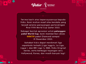 Vidio Gratiskan Paket Diamon untuk Pengguna Paket Piala Dunia