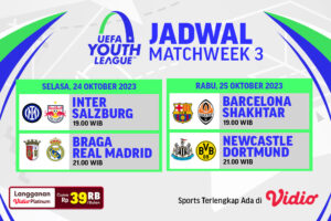 Jadwal dan Link Streaming UEFA Youth League UYL 2023 pekan 3