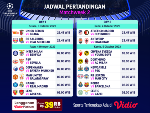 Jadwal link streaming UCL Pekan Kedua