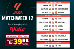 Simak jadwal dan link streaming LALIGA Pekan-12 musim 2023/2024 di Vidio