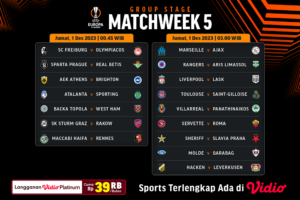 Jadwal dan link streaming UEFA Europa League atau Liga Eropa, Jumat, 1 Desember 2023 di Vidio