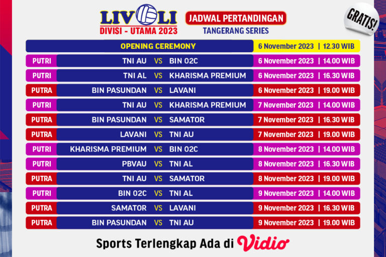 Jadwal dan Link Streaming Livoli Divisi Utama 2023 Pekan ini di Vidio