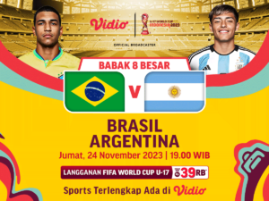 Jadwal dan link streaming Brasil vs Argentina, Jumat (24/11/2023), pukul 19.00 WIB. Piala Dunia U-17 2023 di Vidio