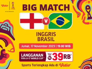 Jadwal link streaming Inggris vs Brasil, Jumat (17/11/2023). Piala Dunia U-17 2023 di Vidio