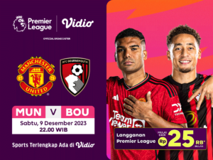 Jadwal dan link streaming MU vs Bournemouth, Sabtu (9/12/2023). Liga Inggris 2023/2024. Saksikan di Vidio!