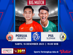 Link streaming Persija vs PSS Sleman, Sabtu (16/12/2023). Saksikan di Vidio!