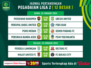 Jadwal babak 12 besar Pegadian 2 2023/2024