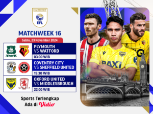jadwal dan siaran langsung efl championship matchweek 16