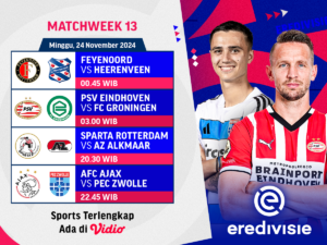 jadwal dan siaran langsung eredivisie matchweek 13
