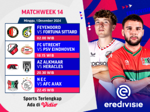 jadwal dan siaran langsung eredivisie matchweek 14