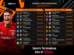 jadwal dan siaran langsung liga europa matchweek 5