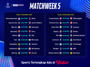 jadwal dan siaran langsung liga champion matchweek 5