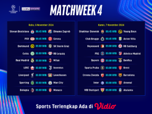 Jadwal dan siaran langsung liga champion matchweek 4