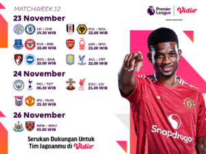 jadwal dan siaran langsung liga inggris matchweek 12