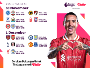 jadwal dan siaran langsung liga inggris matchweek 13