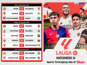 jadwal dan siaran langsung liga spanyol matchweek 14