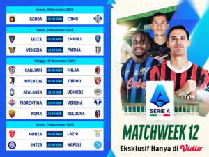 Jadwal dan live streaming Serie A Matchweek 12