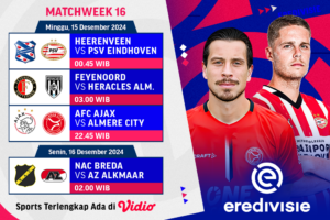jadwal dan live streaming eredivisie matchweek 16