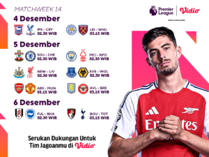 jadwal dan siaran langsung liga inggris matchweek 14