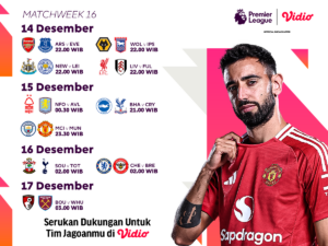 jadwal dan siaran langsung liga inggris matchweek 16
