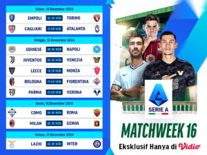 jadwal dan siaran langsung liga italia matchweek 16