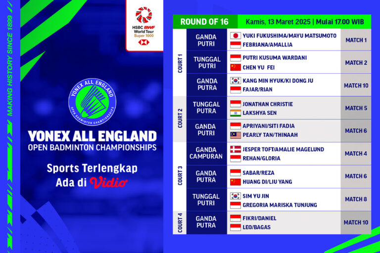 jadwal live streaming bwf all england open 2025 babak 16 besar hari ini