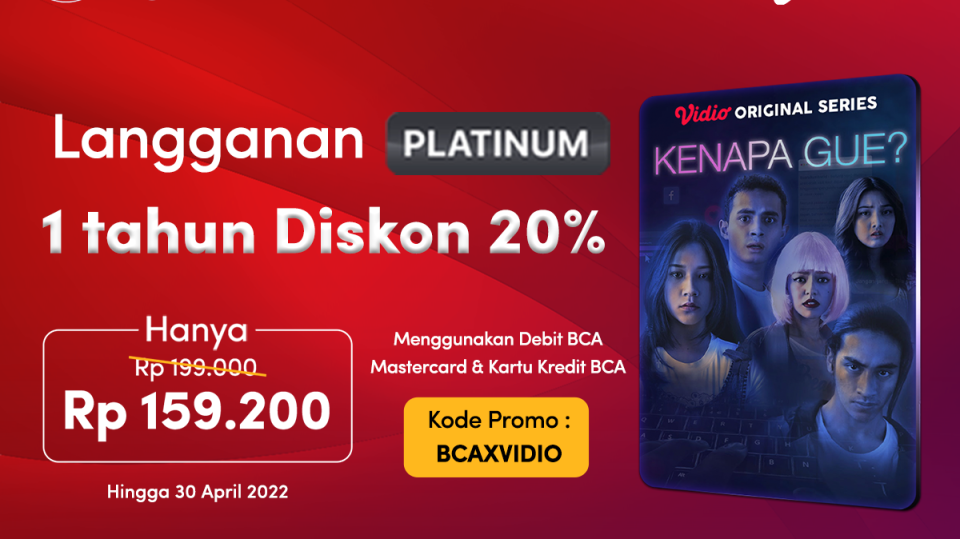 Dapatkan Diskon 20% Vidio Platinum 1 Tahun Dengan Kartu Kredit BCA & Debit BCA Mastercard!