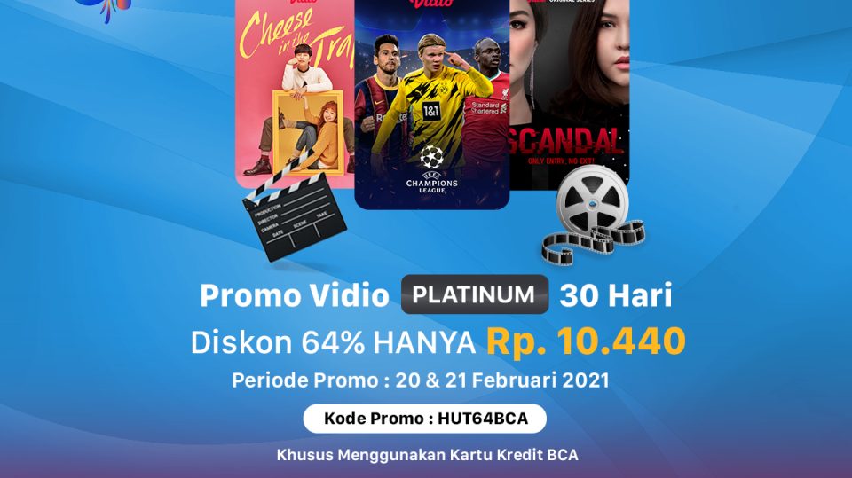 Promo Vidio di HUT BCA ke-64, dapat diskon Vidio Premier Platinum hingga 64%.