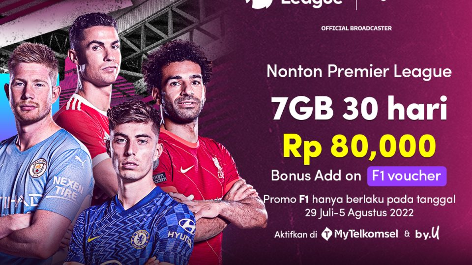 Premier League Murah dengan Telkomsel & by.U, Dapat Kuota & Bonus Add on F1 Vidio