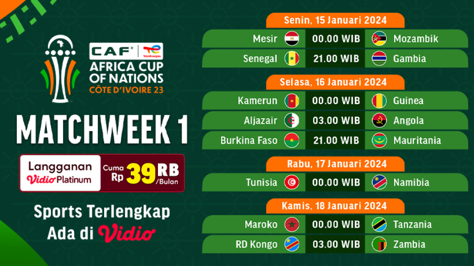 Nonton Piala Afrika AFCON 2023 di Vidio