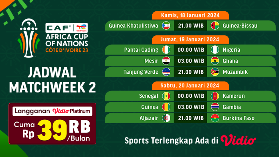 Jadwal Piala Afrika 2023 di Vidio
