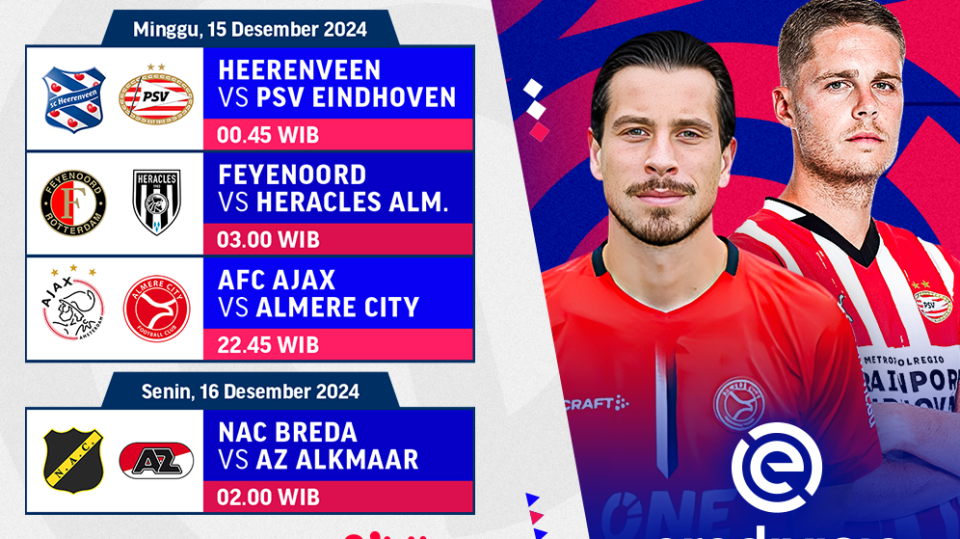 jadwal dan live streaming eredivisie matchweek 16