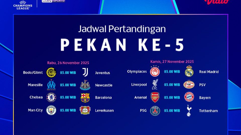 Saksikan Liga Champions pekan kelima eksklusif di Vidio.
