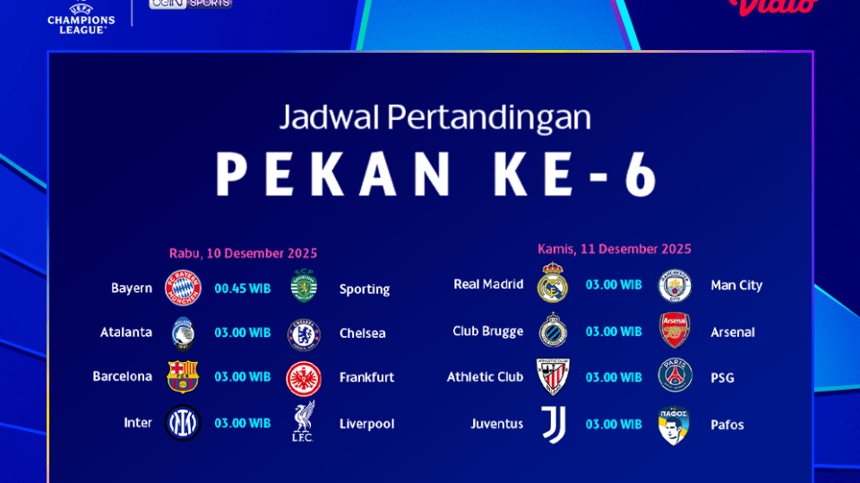 Jadwal Liga Champions pekan ke-6 saksikan hanya di Vidio.