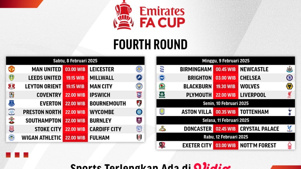 jadwal live streaming fa cup 2024/2025 round 4