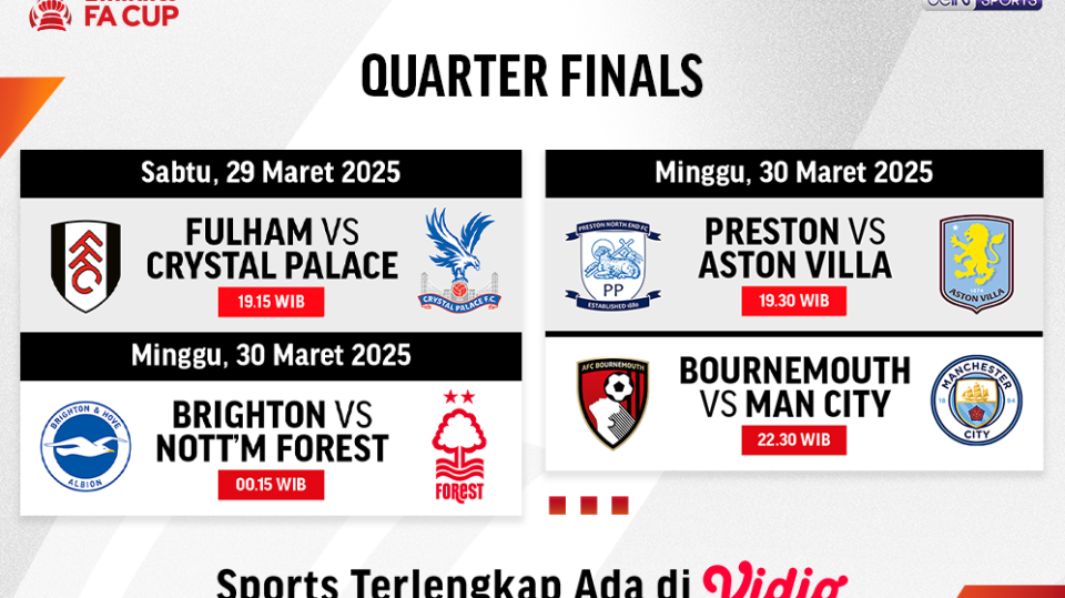 jadwal live streaming fa cup quarter final