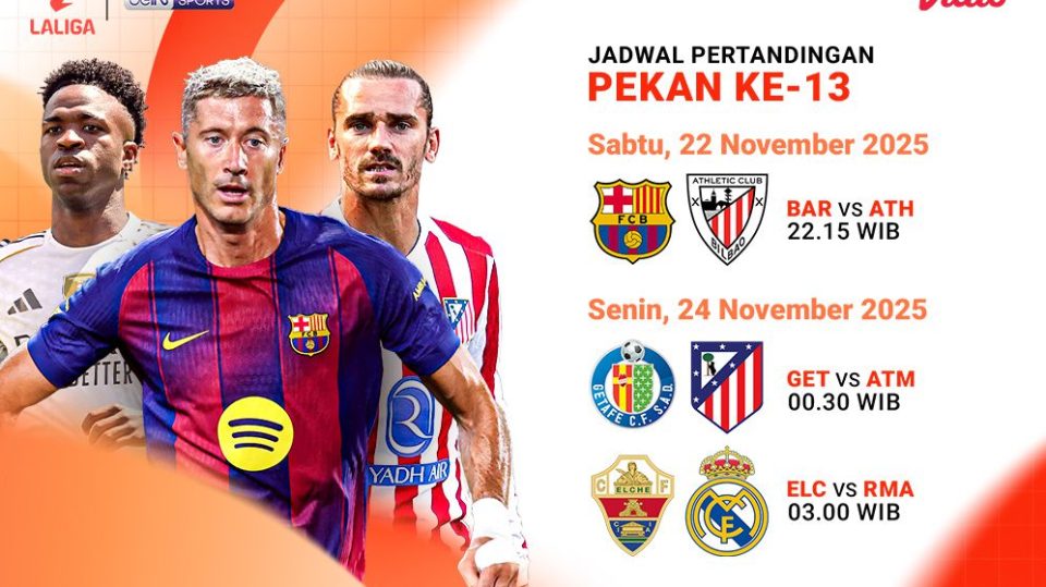 Jadwal siaran LaLiga pekan ke-13 tayang di Vidio.