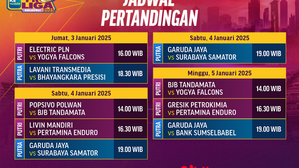 jadwal live streaming proliga 2025 matchweek 1