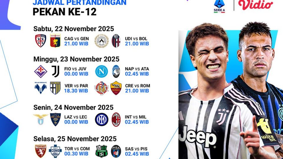 Saksikan Serie A pekan ke-12 hanya di Vidio.