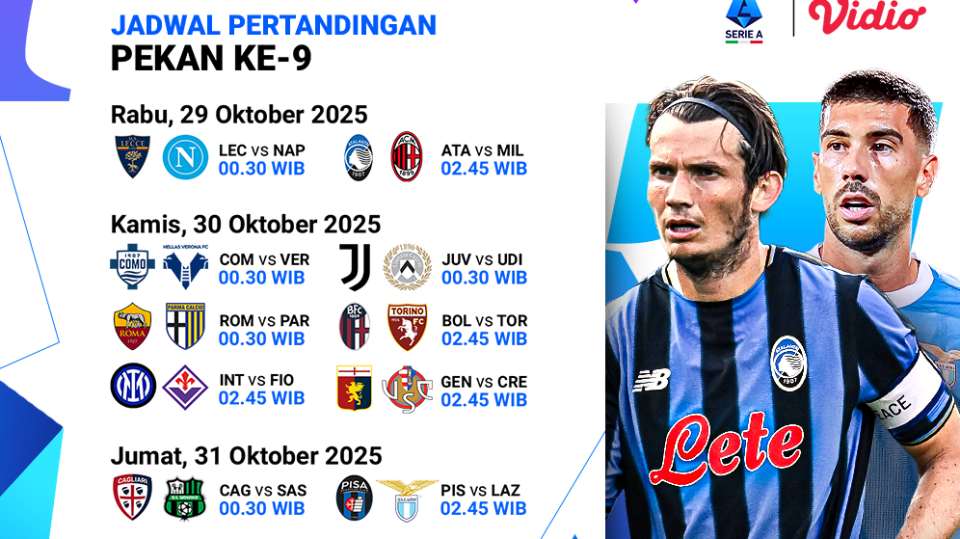 Jadwal Serie A pekan ke-9 tayang di Vidio.