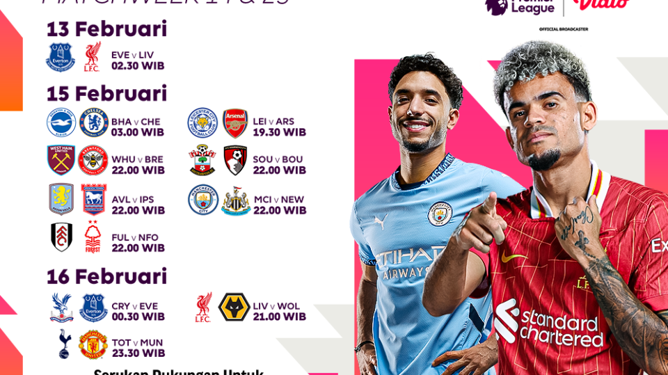 jadwal siaran langsung liga inggris matchweek 25