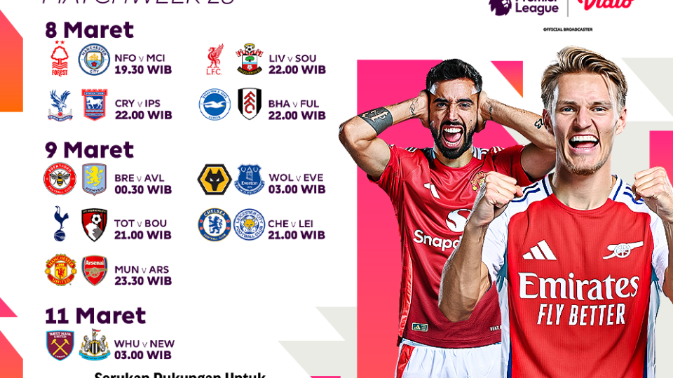 jadwal siaran langsung liga inggris matchweek 28