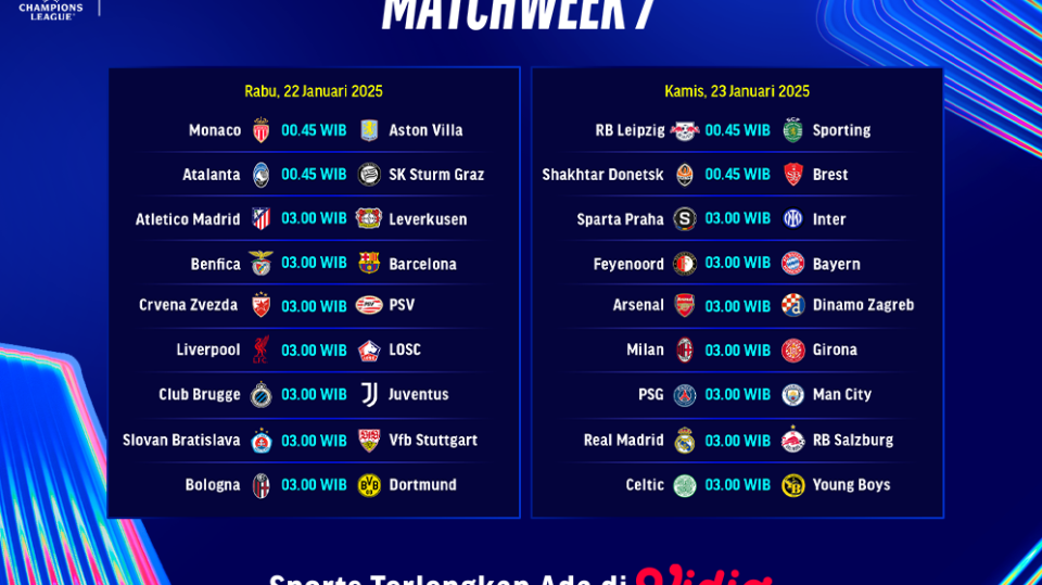 jadwal live streaming liga champions matchweek 7