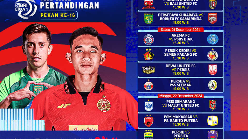 jadwal siaran langsung bri liga 1 pekan 16