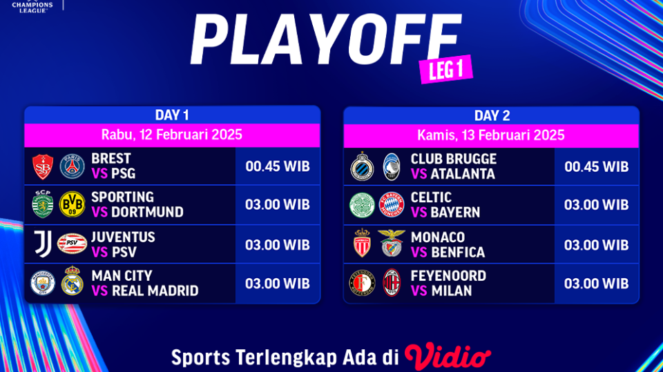jadwal live streaming playoff liga champions pekan ini